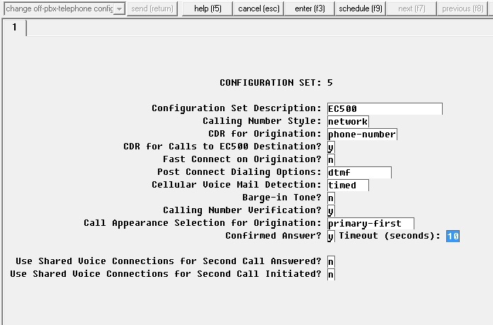 Конфигурирование свойств ЕС500 в форме OFF-PBX Config Set Конфигурирование свойств ЕС500 в форме OFF-PBX Config Set